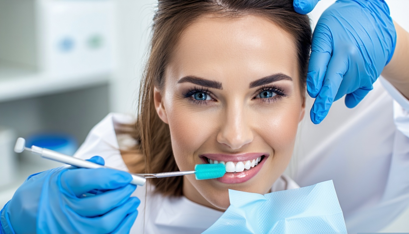 Dental hygienist applying PerioDT treatment in a clinical setting